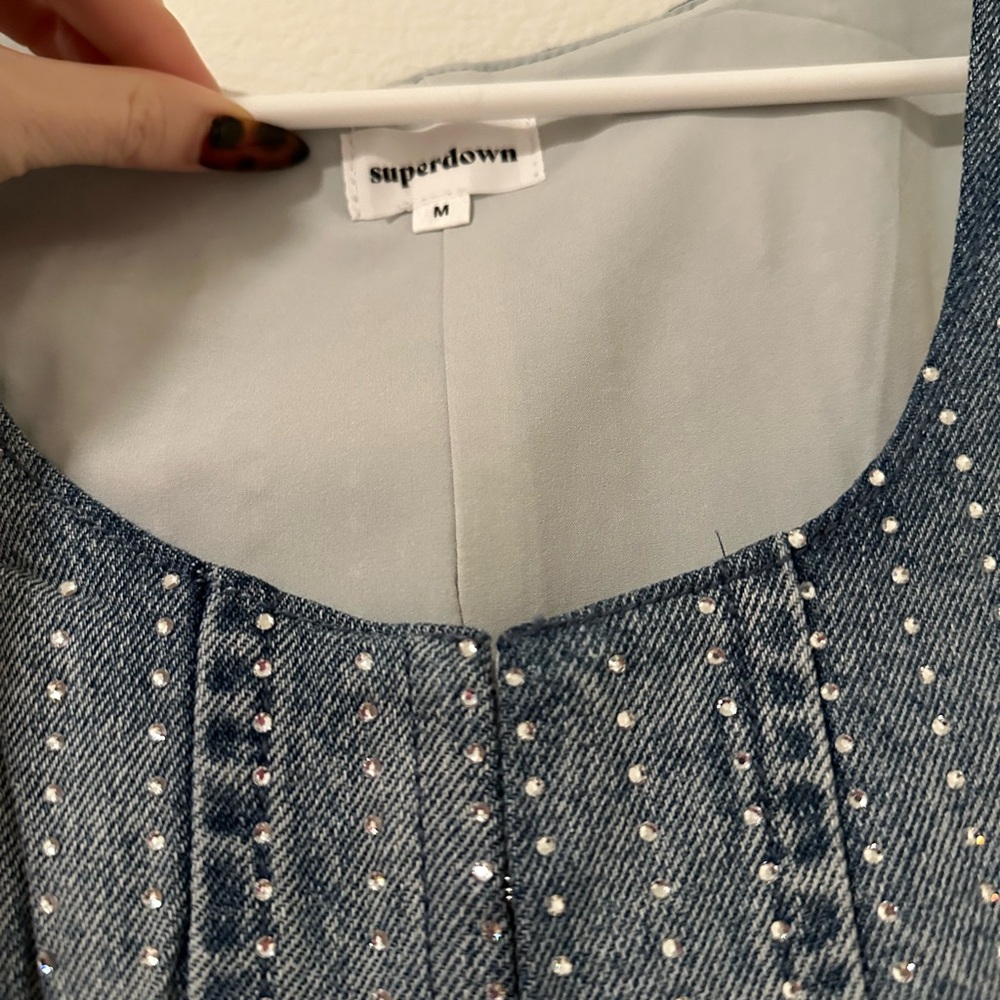 Never Worn Superdown Rhinestone Denim Corset Top … - image 4